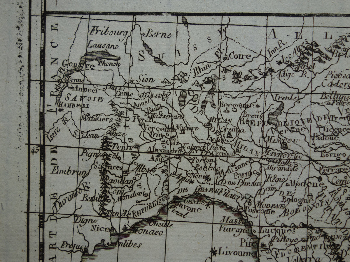 Italië oude kaart uit 1784 Originele antieke landkaart van Italië vintage kaarten