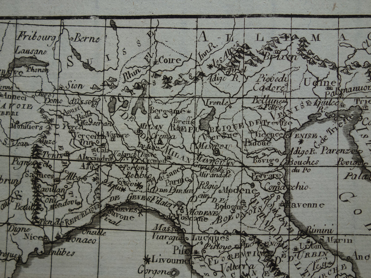 Italië oude kaart uit 1784 Originele antieke landkaart van Italië vintage kaarten