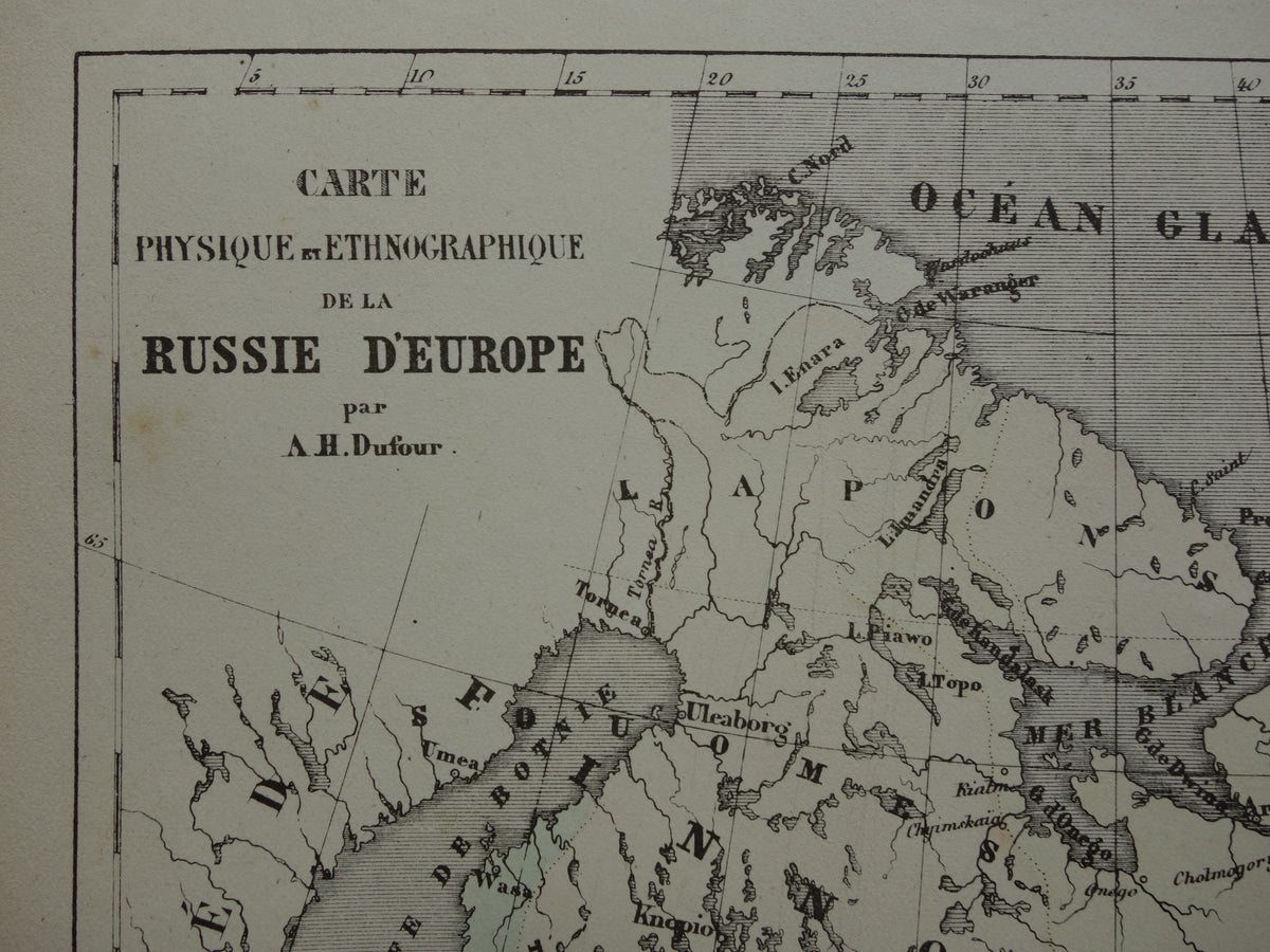 Old ethnographic map of Russia 1858 Antique map of the European part of the Russian Empire