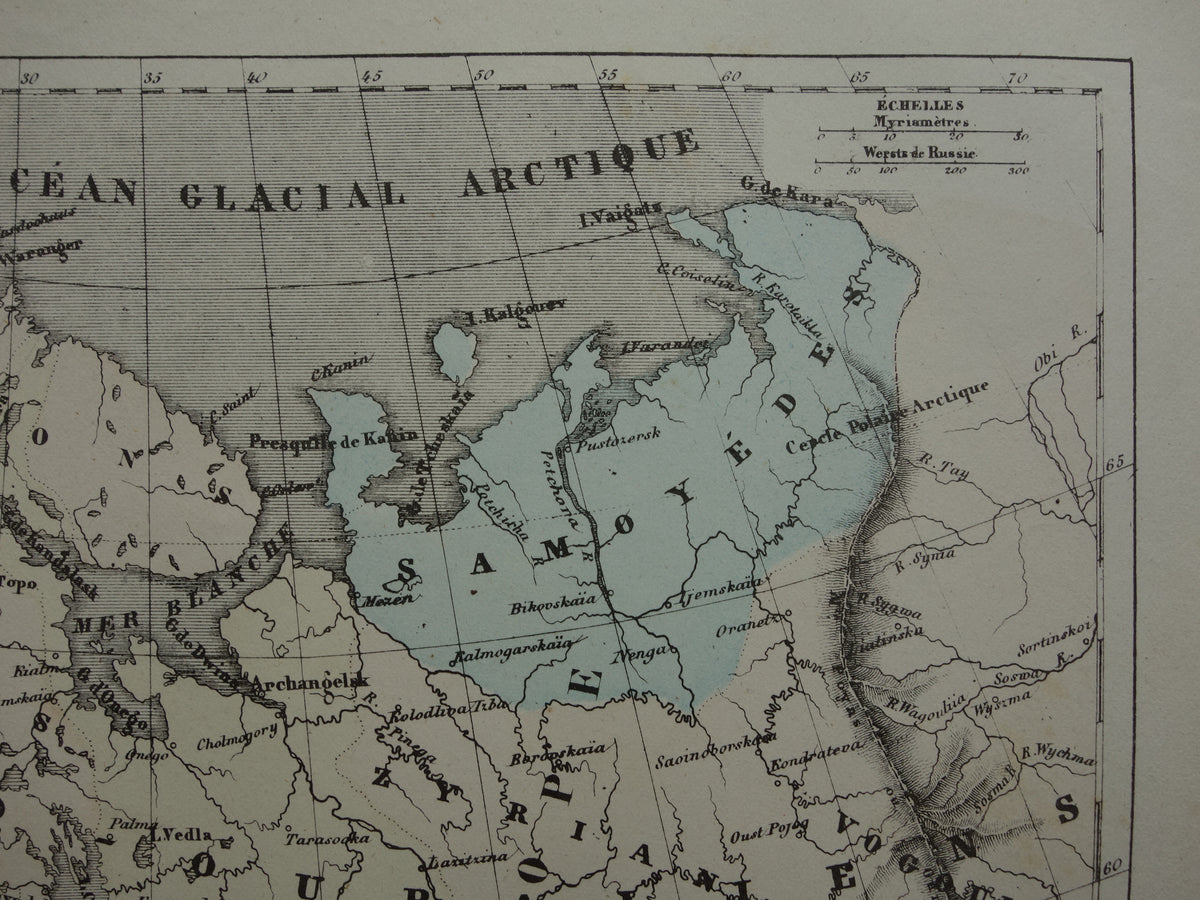 Old ethnographic map of Russia 1858 Antique map of the European part of the Russian Empire
