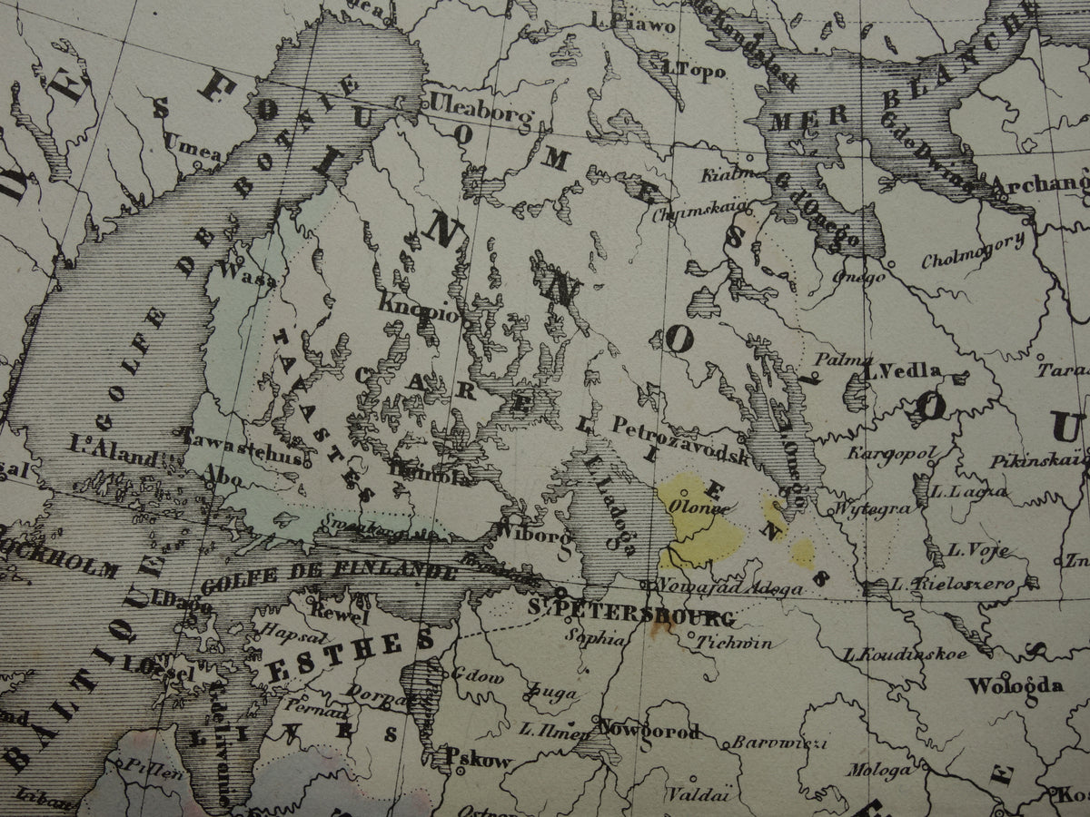 Old ethnographic map of Russia 1858 Antique map of the European part of the Russian Empire