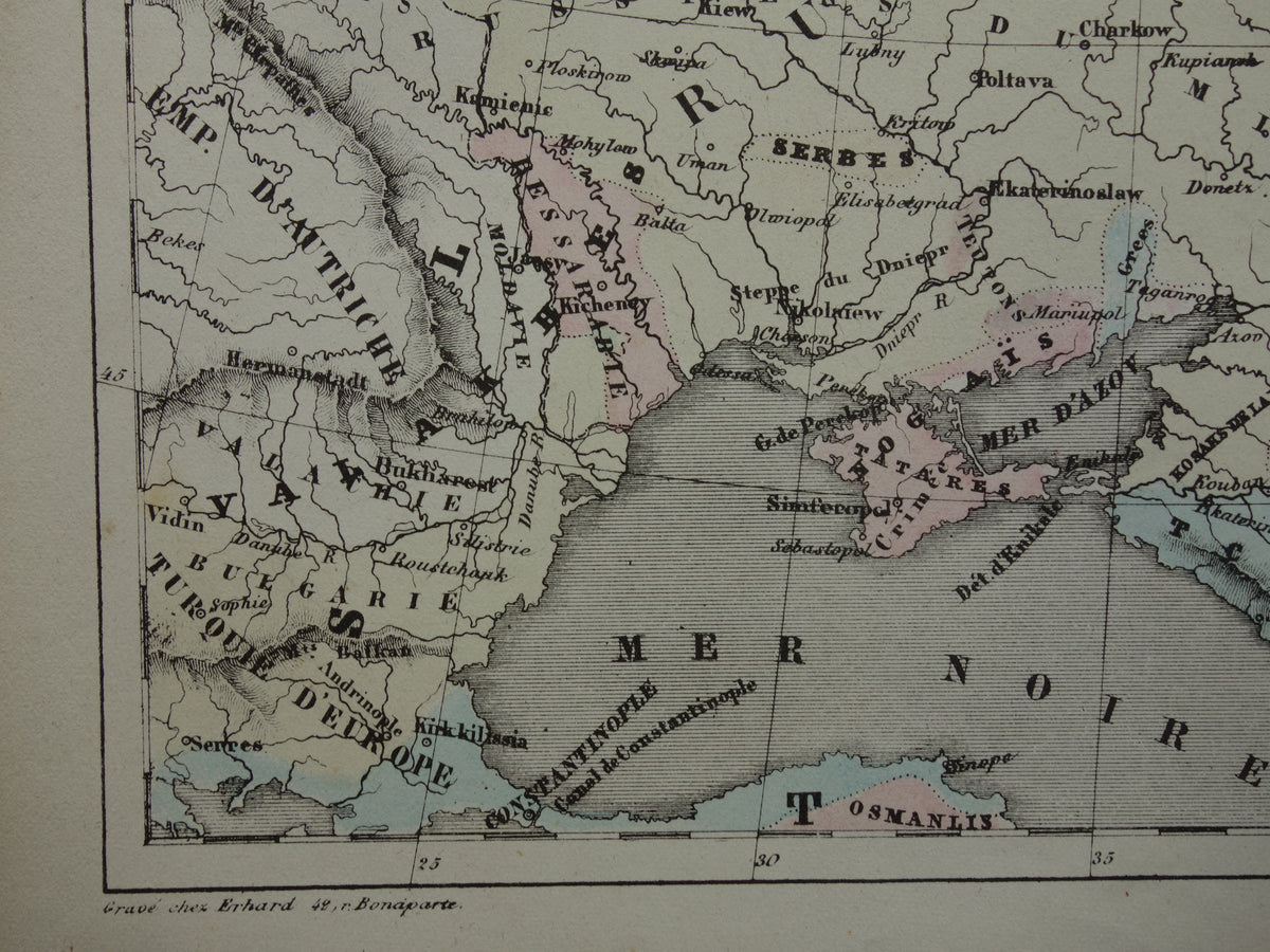 Old ethnographic map of Russia 1858 Antique map of the European part of the Russian Empire