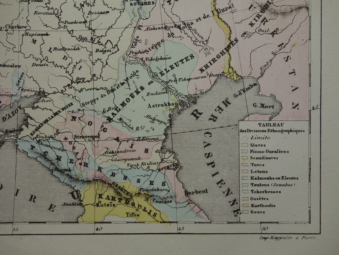 Old ethnographic map of Russia 1858 Antique map of the European part of the Russian Empire
