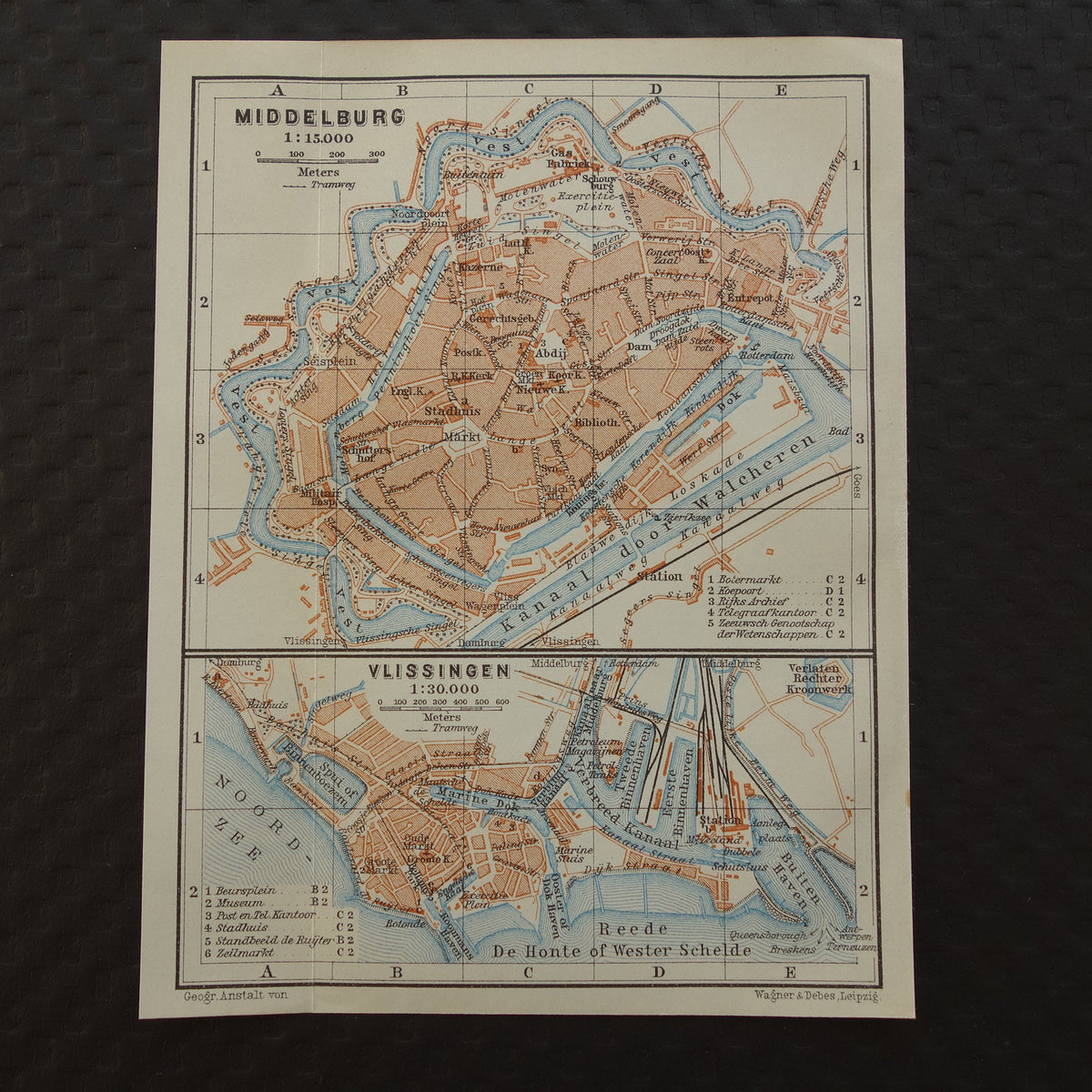 MIDDELBURG oude kaart van Middelburg en Vlissingen uit 1910 kleine originele antieke plattegrond Zeeland
