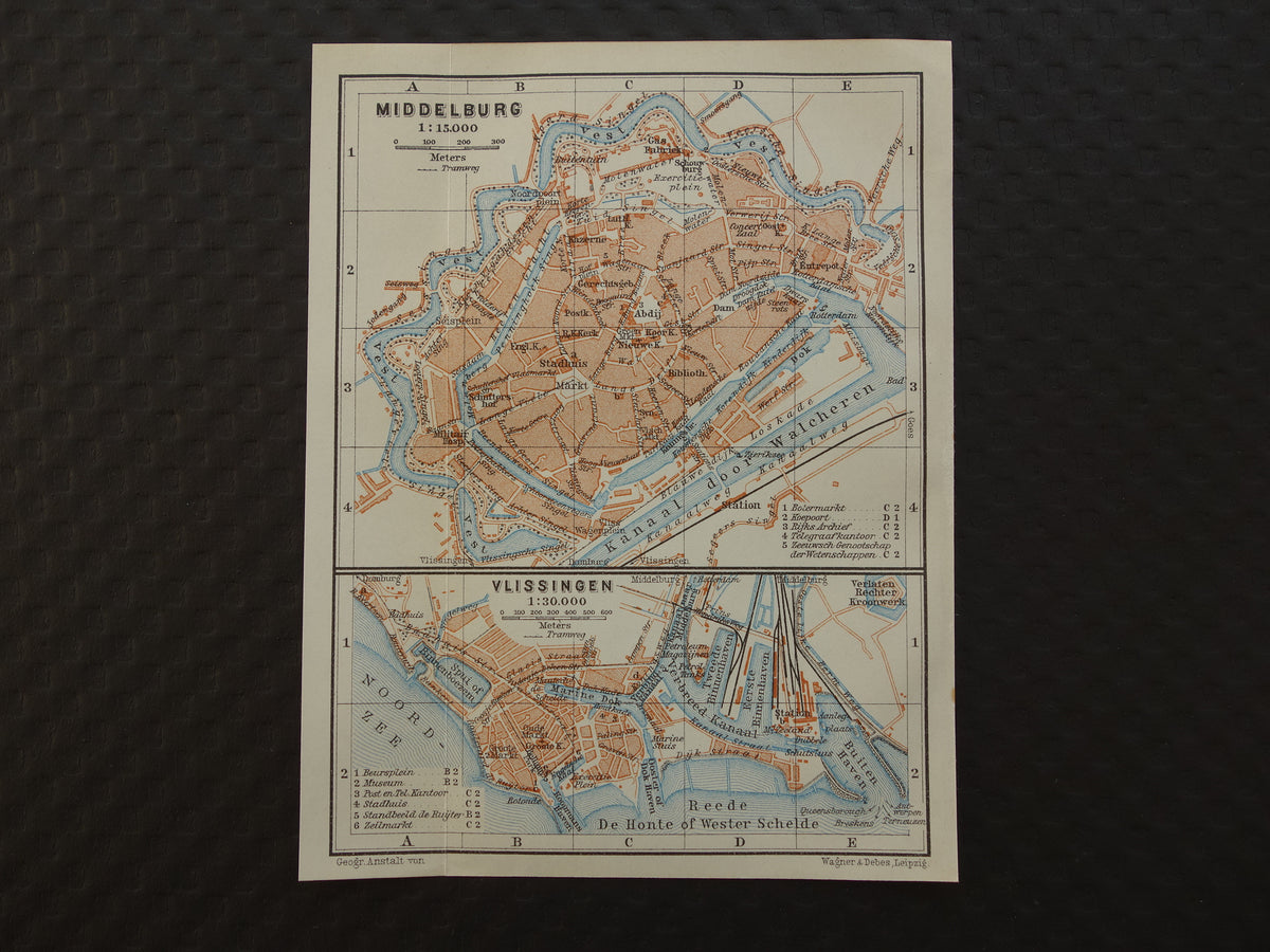 MIDDELBURG old map of Middelburg and Vlissingen from 1910 small original antique map of Zeeland