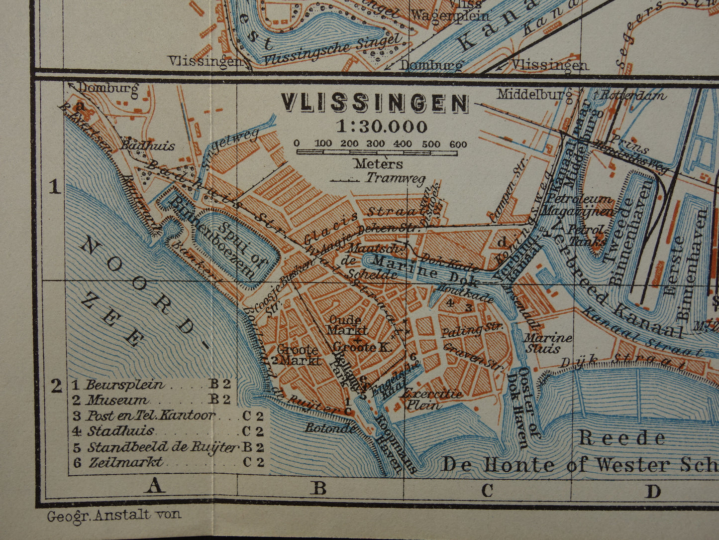 MIDDELBURG old map of Middelburg and Vlissingen from 1910 small original antique map of Zeeland