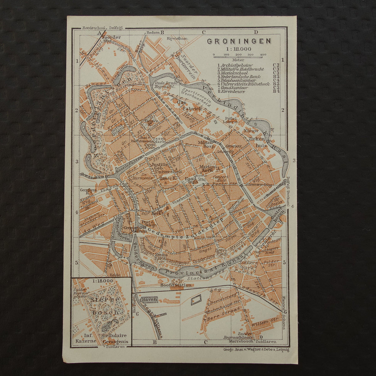 Groningen oude kaart van Groningen Stad uit 1904 kleine originele antieke plattegrond vintage print