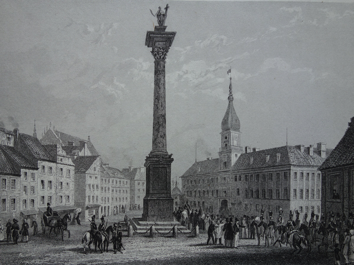 Stadsgezicht van Warschau uit 1852 antieke print Warschau Polen