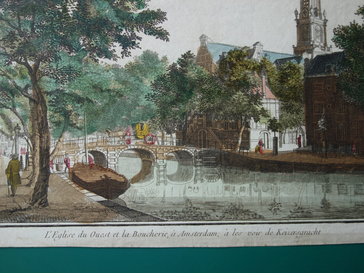 Westertoren Keizersgracht oude prent Originele antieke gravure opticaprent Westerkerk Amsterdam