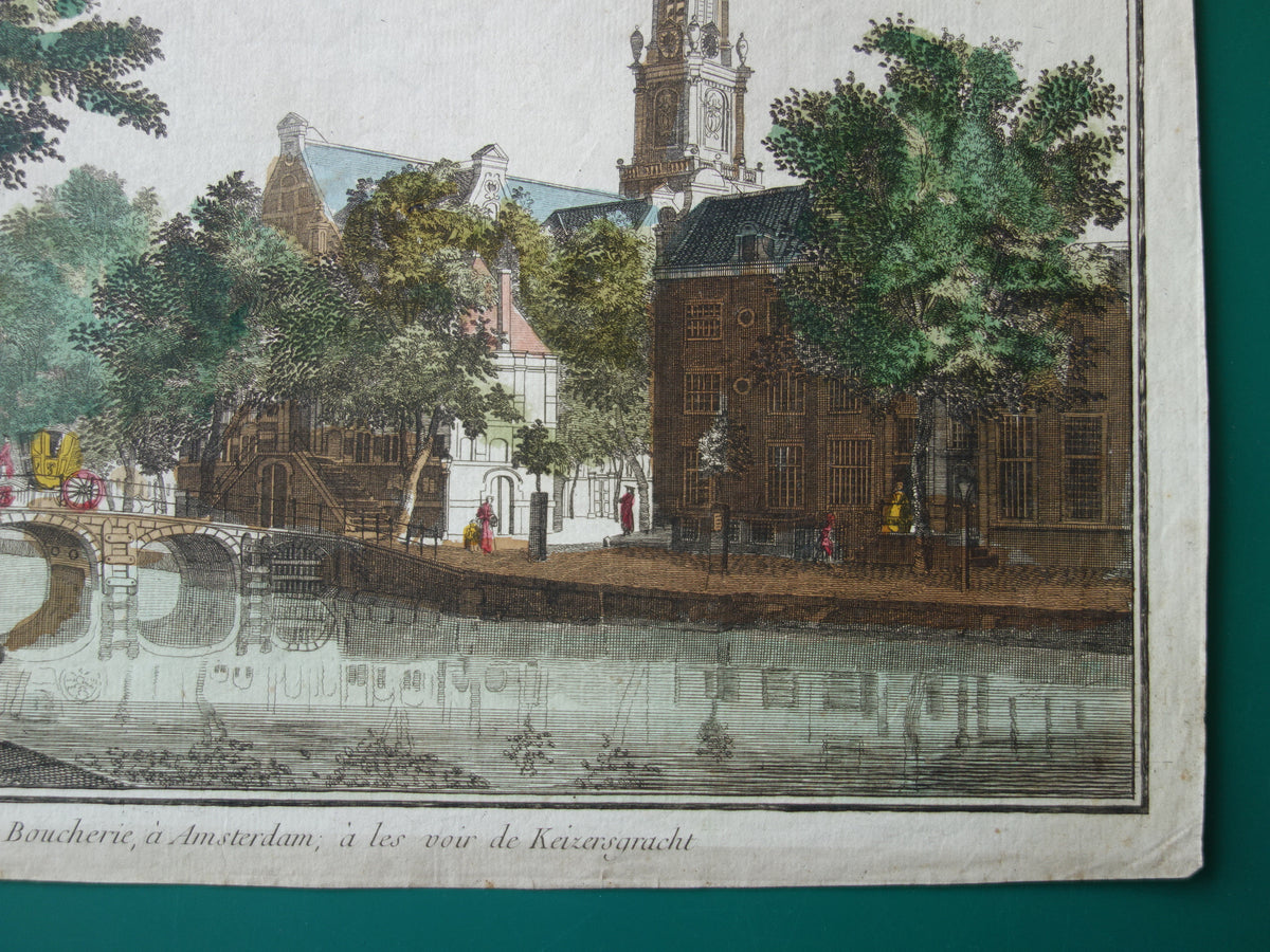 Westertoren Keizersgracht oude prent Originele antieke gravure opticaprent Westerkerk Amsterdam