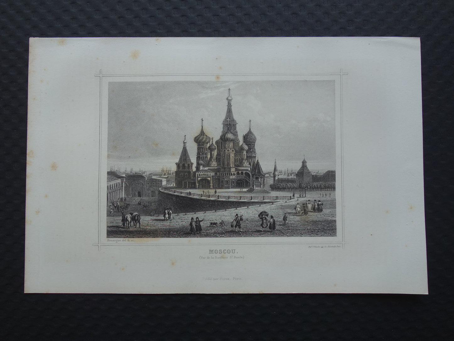 Stadsgezicht van Moskou uit 1852 antieke print Basiliuskathedraal