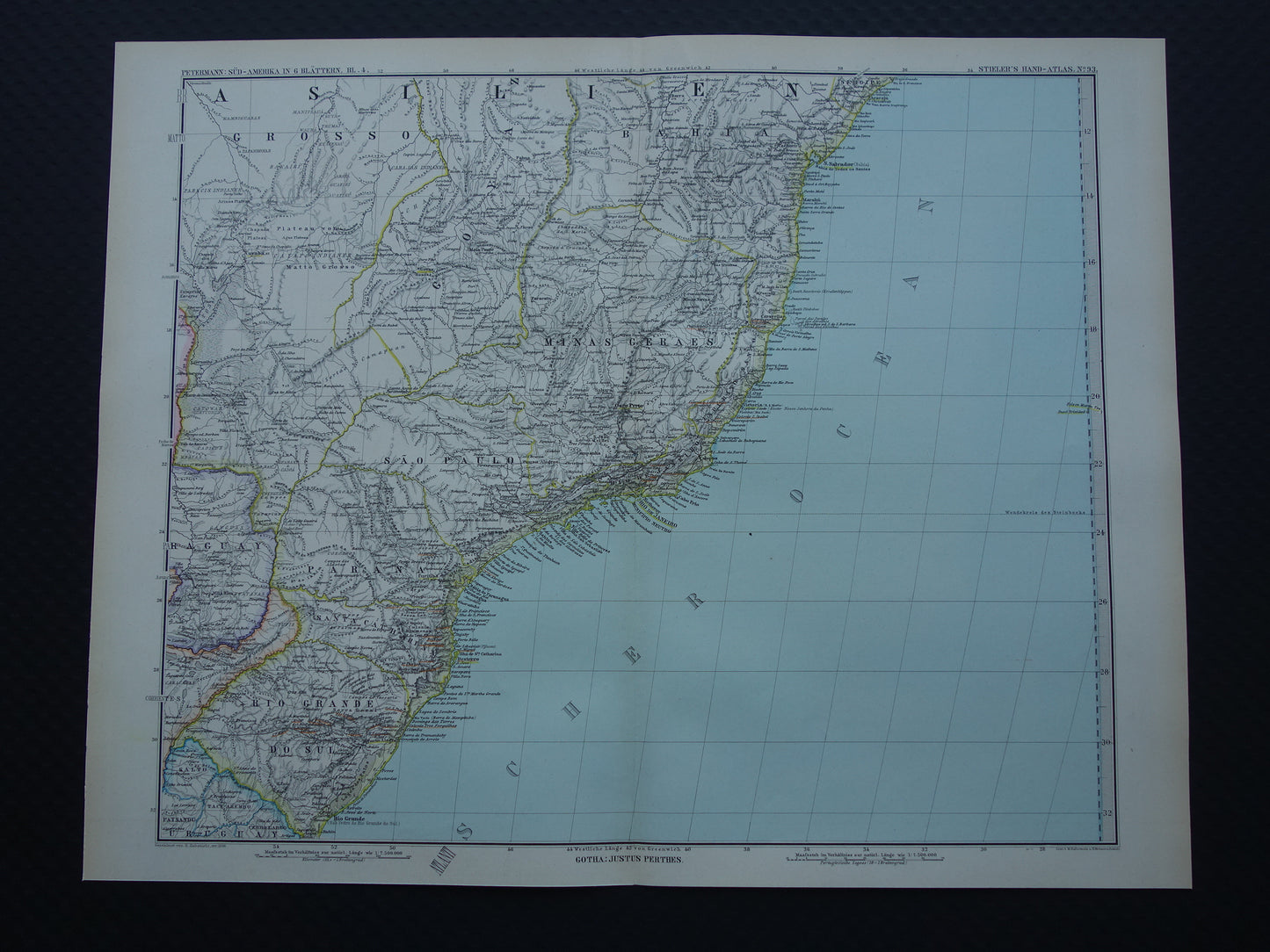 Oude landkaart Brazilië uit 1886 originele antieke kaart - Duitse kaarten met jaartal