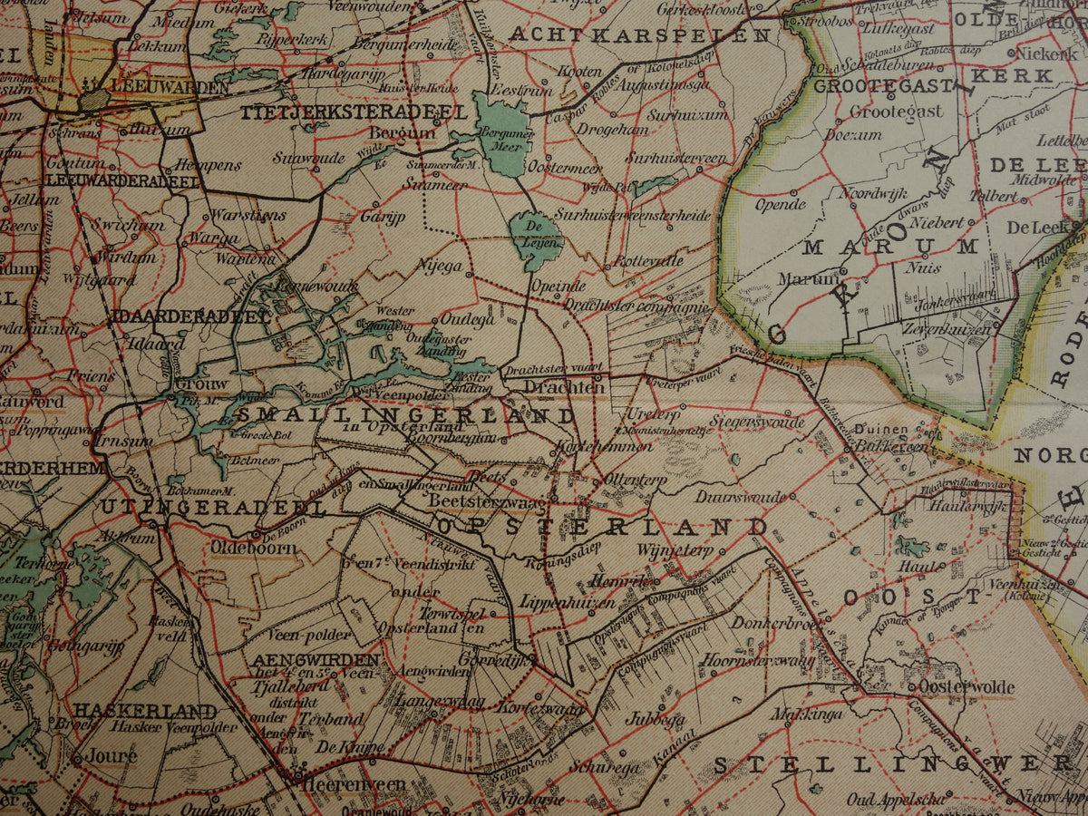 FRIESLAND Old map of the province of Friesland from 1907 original vintage historical map