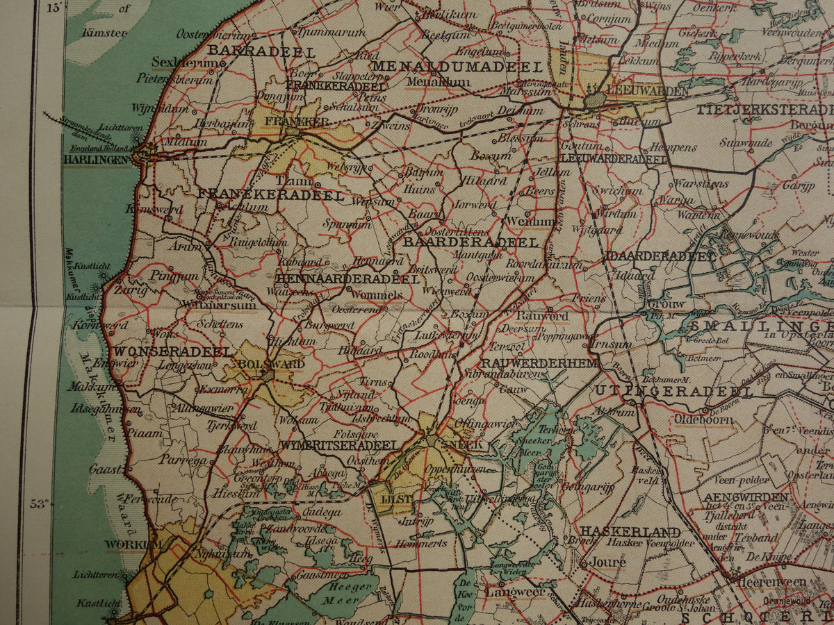FRIESLAND Old map of the province of Friesland from 1907 original vintage historical map
