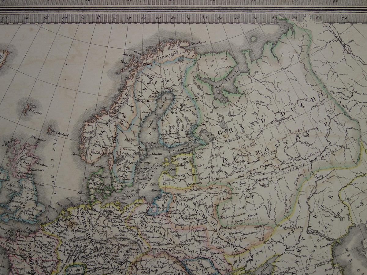 Antieke kaart van Europa ten tijde Karel de Grote in het jaar 800 en Keizer Karel V in jaar 1500 - originele oude landkaart uit 1851