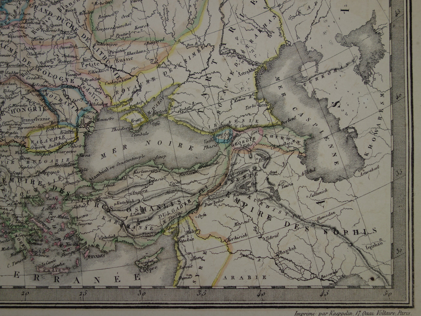 Antique map of Europe at the time of Charlemagne in the year 800 and Emperor Charles V in the year 1500 - original old map from 1851