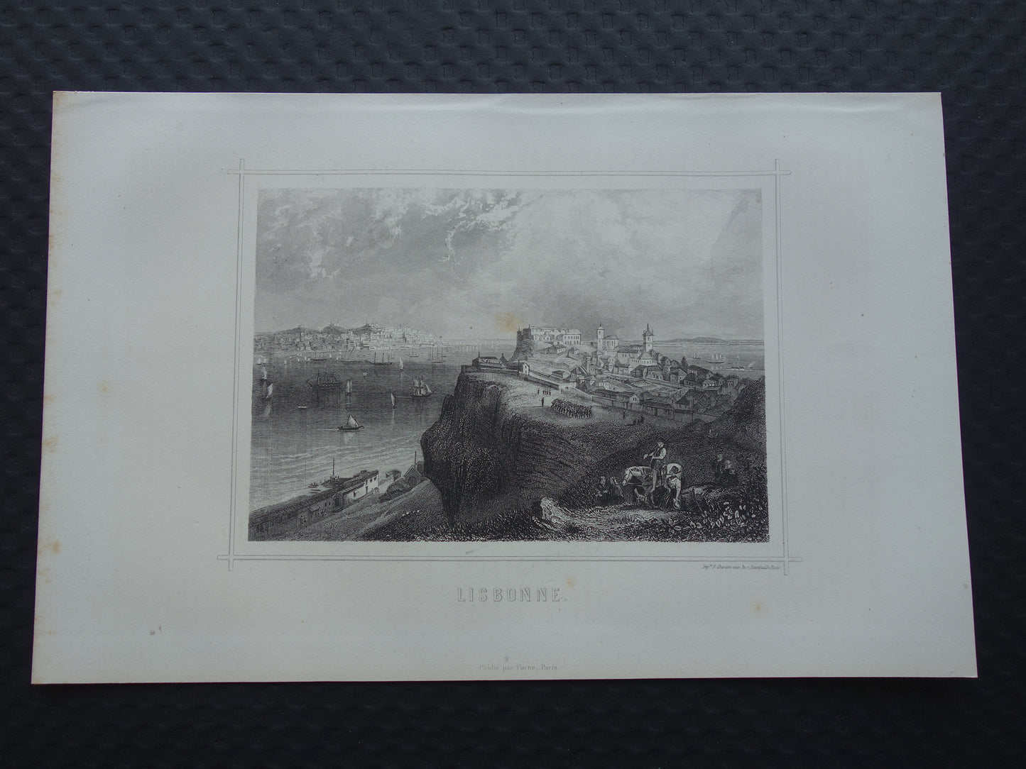 Stadsgezicht van Lissabon uit 1852 antieke print Lissabon