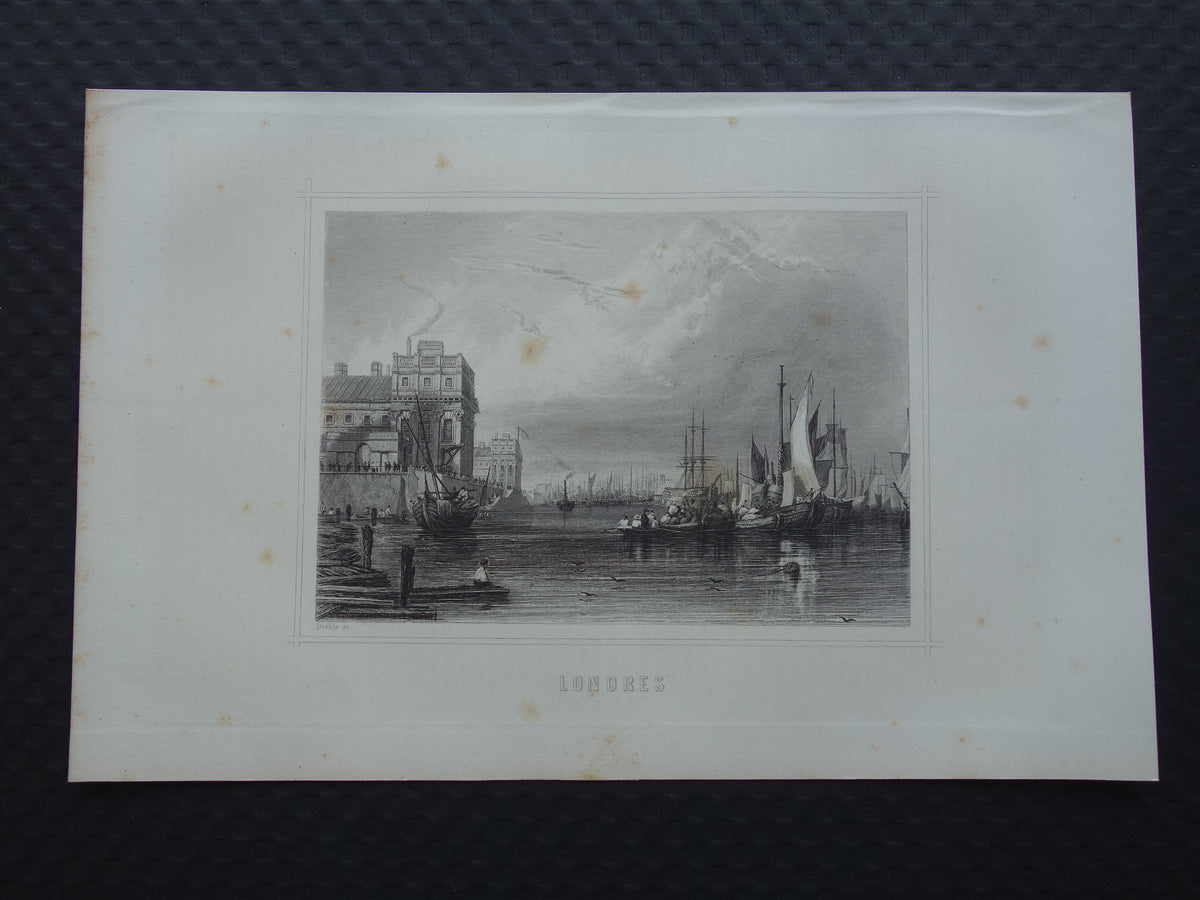 Stadsgezicht van Londen uit 1852 antieke print Londen panorama