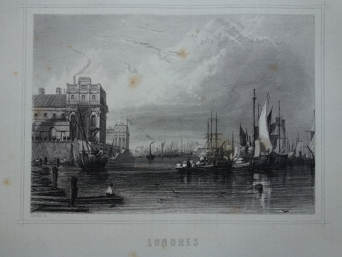 Stadsgezicht van Londen Ierland uit 1852 antieke print Londen panorama