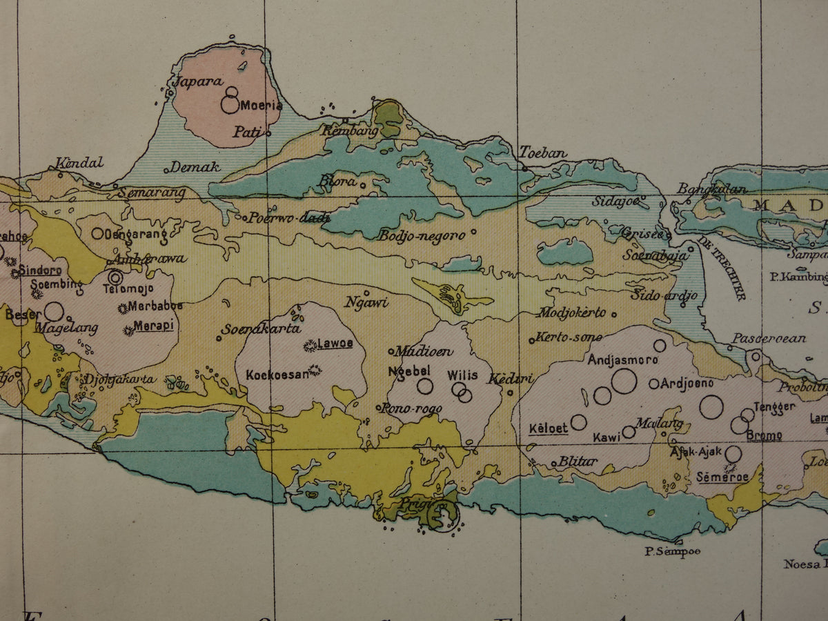 JAVA Antieke Nederlandse kaart van Java uit 1918 oude hoogtekaart landkaart vulkanen