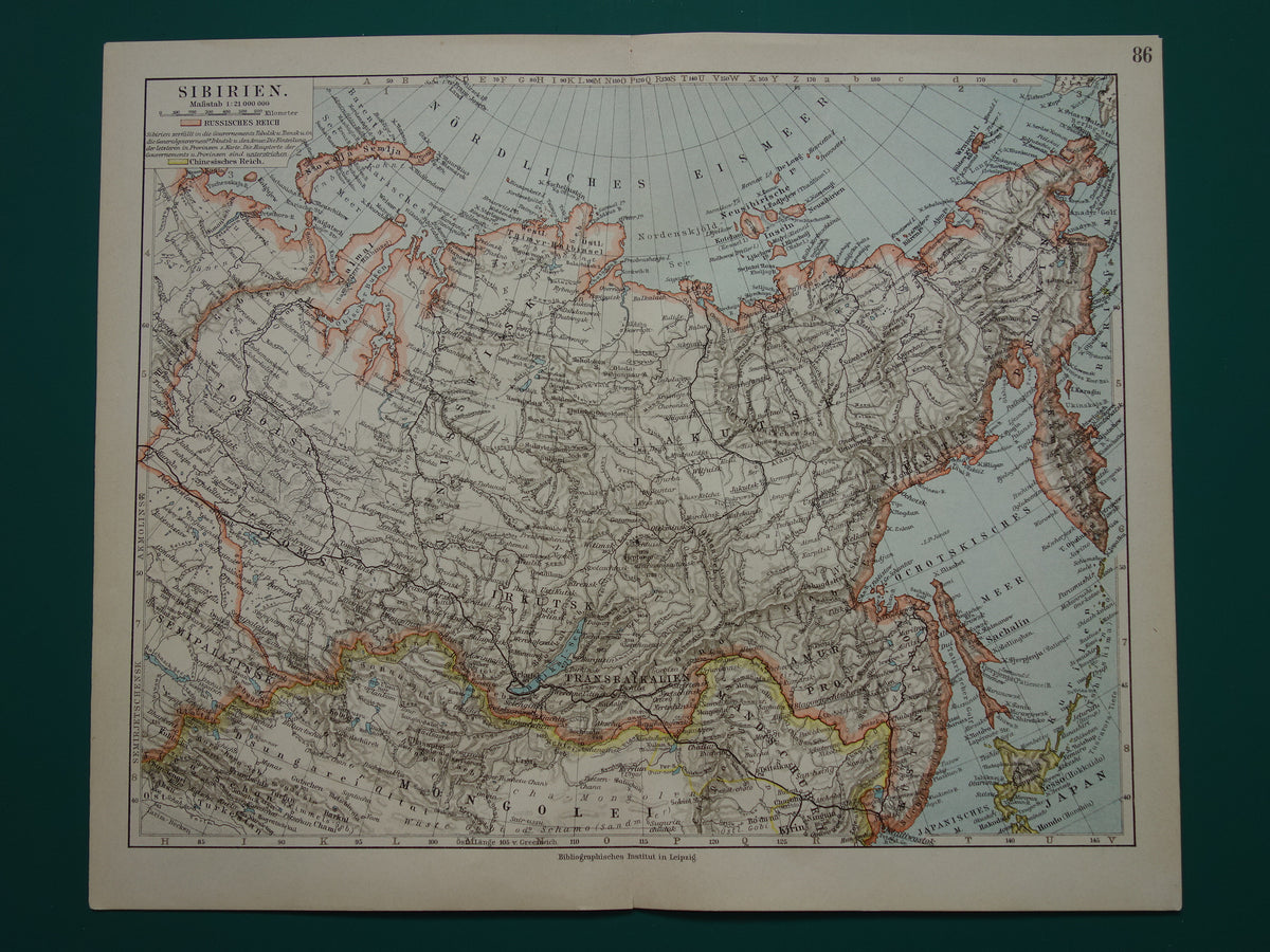 SIBERIE oude kaart van Siberië antieke landkaart uit 1905 Aziatisch Rusland Duitse vintage kaarten