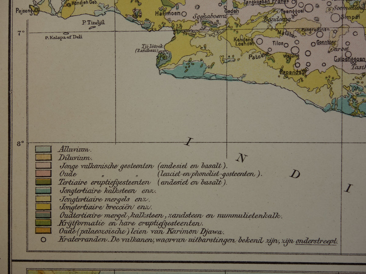 JAVA Antieke Nederlandse kaart van Java uit 1918 oude hoogtekaart landkaart vulkanen