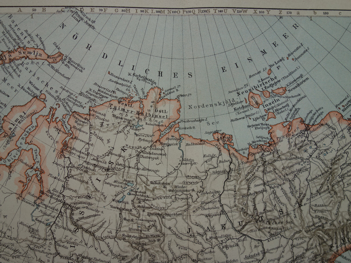 SIBERIE oude kaart van Siberië antieke landkaart uit 1905 Aziatisch Rusland Duitse vintage kaarten