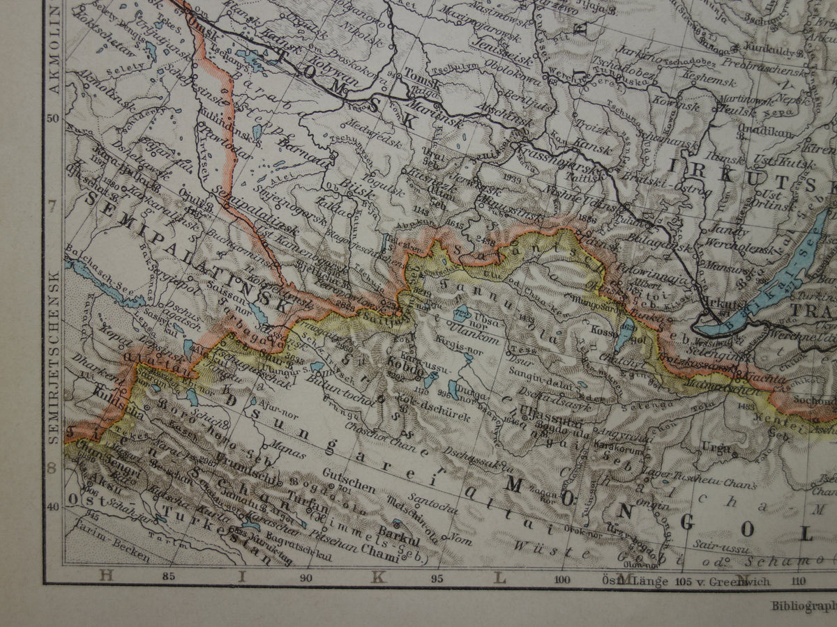 SIBERIE oude kaart van Siberië antieke landkaart uit 1905 Aziatisch Rusland Duitse vintage kaarten