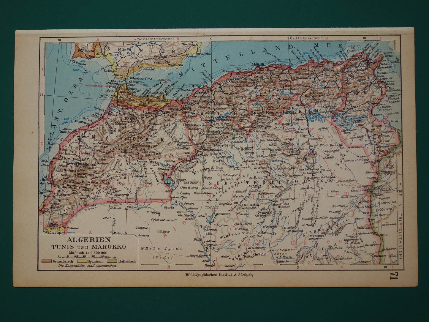 Old map Morocco Algeria Tunisia from 1931 small vintage map