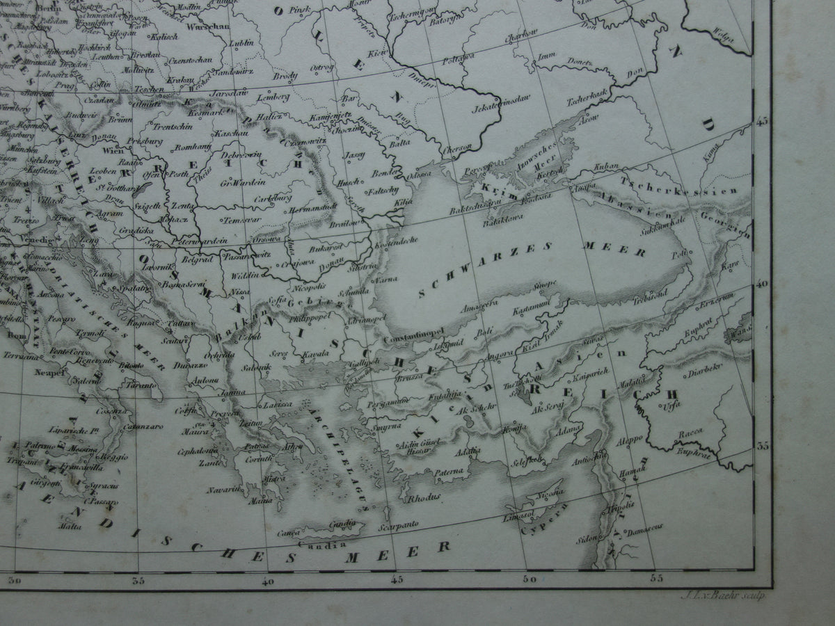 Old map of Europe in 1789 at the start of the French Revolution Original antique map black and white history map