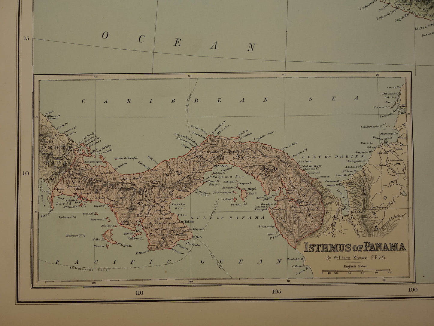 Large old map of Mexico 1890 original antique English map Panama Central America maps