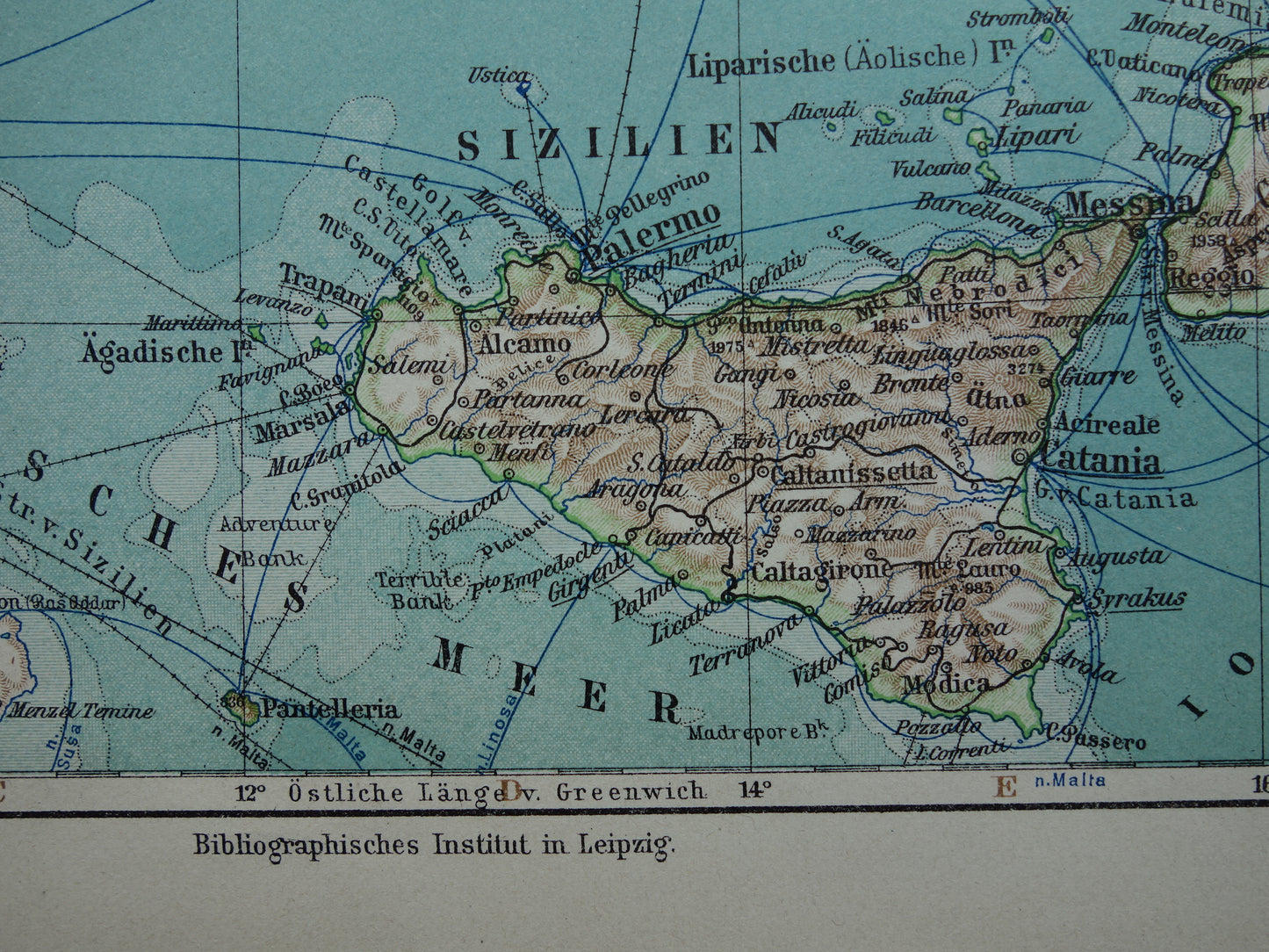 Oude landkaart van ITALIË uit 1905 originele antieke Duitse kaart Italië