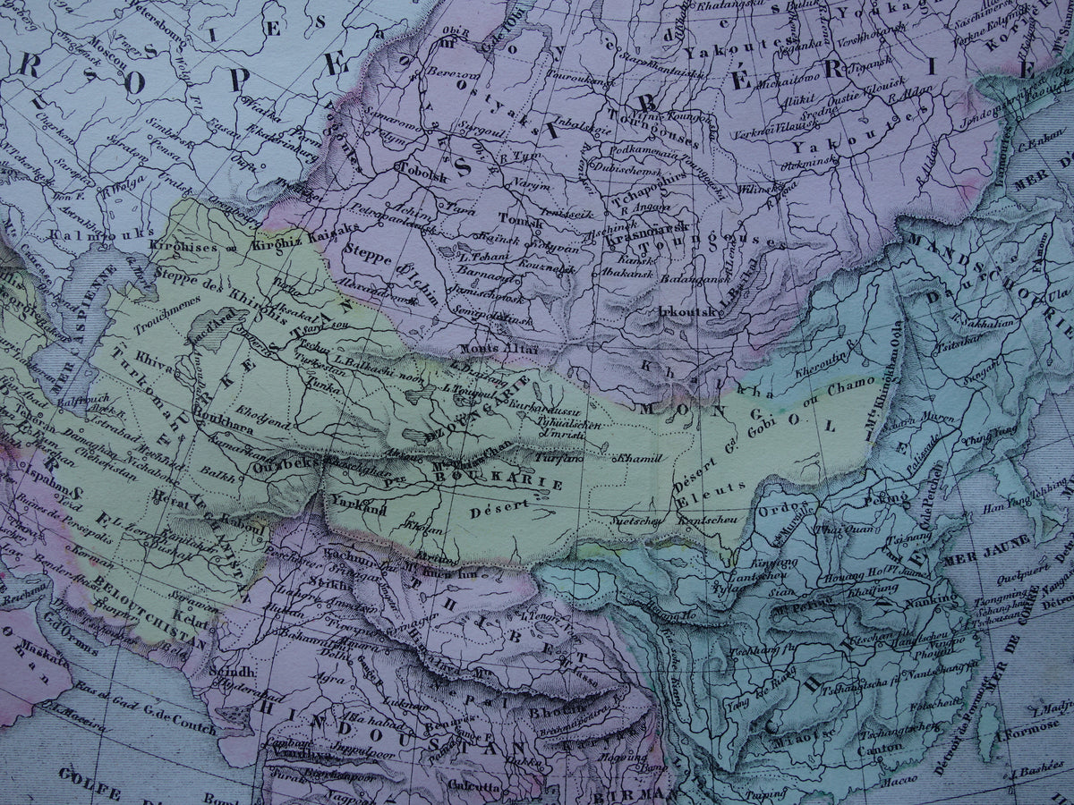 ASIA old map of Asia from 1858 set of 2 original antique French maps China India Indonesia vintage maps