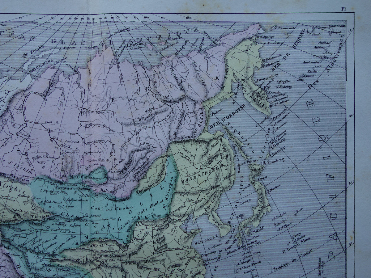 ASIA old map of Asia from 1858 set of 2 original antique French maps China India Indonesia vintage maps