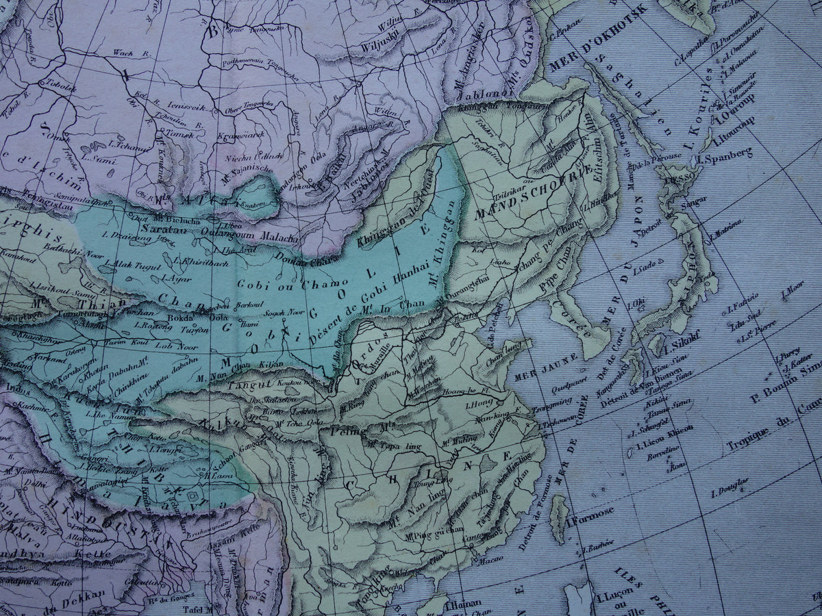 ASIA old map of Asia from 1858 set of 2 original antique French maps China India Indonesia vintage maps