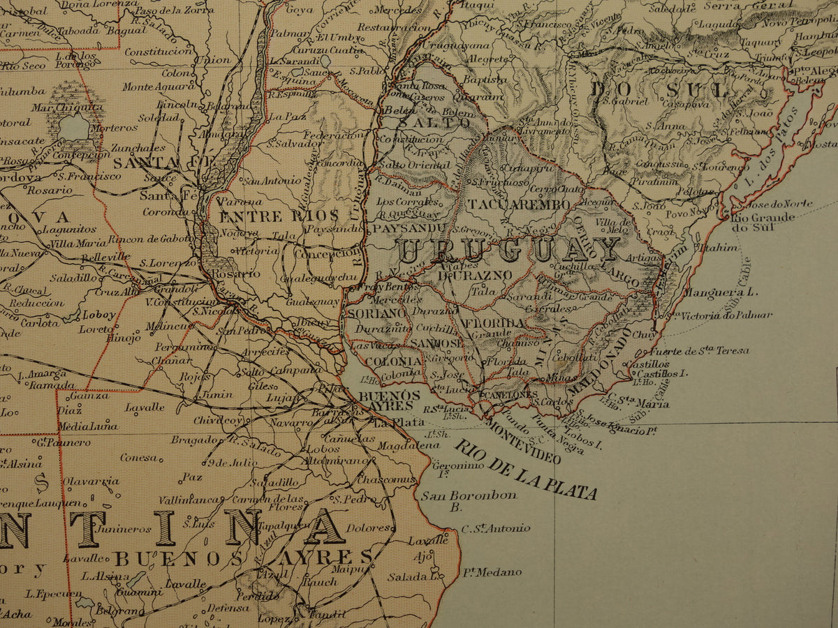 Chili Oude kaart van Chili uit 1890 Grote antieke Engelse landkaart