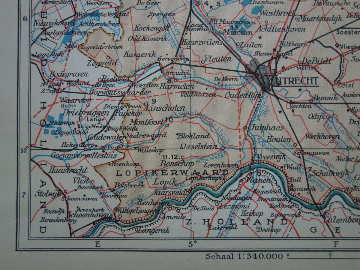 UTRECHT Old map of the province of Utrecht from 1938 small original vintage historical map