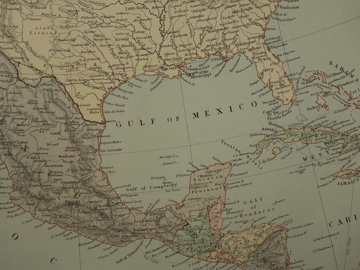 Old map of North America from 1890 Large antique English map