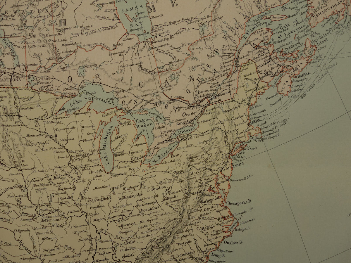 Old map of North America from 1890 Large antique English map