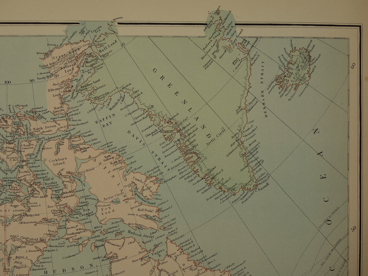 Old map of North America from 1890 Large antique English map