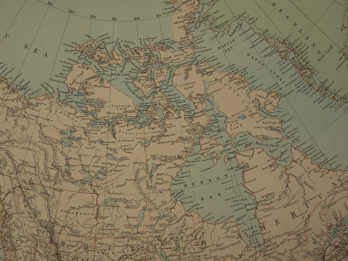 Old map of North America from 1890 Large antique English map