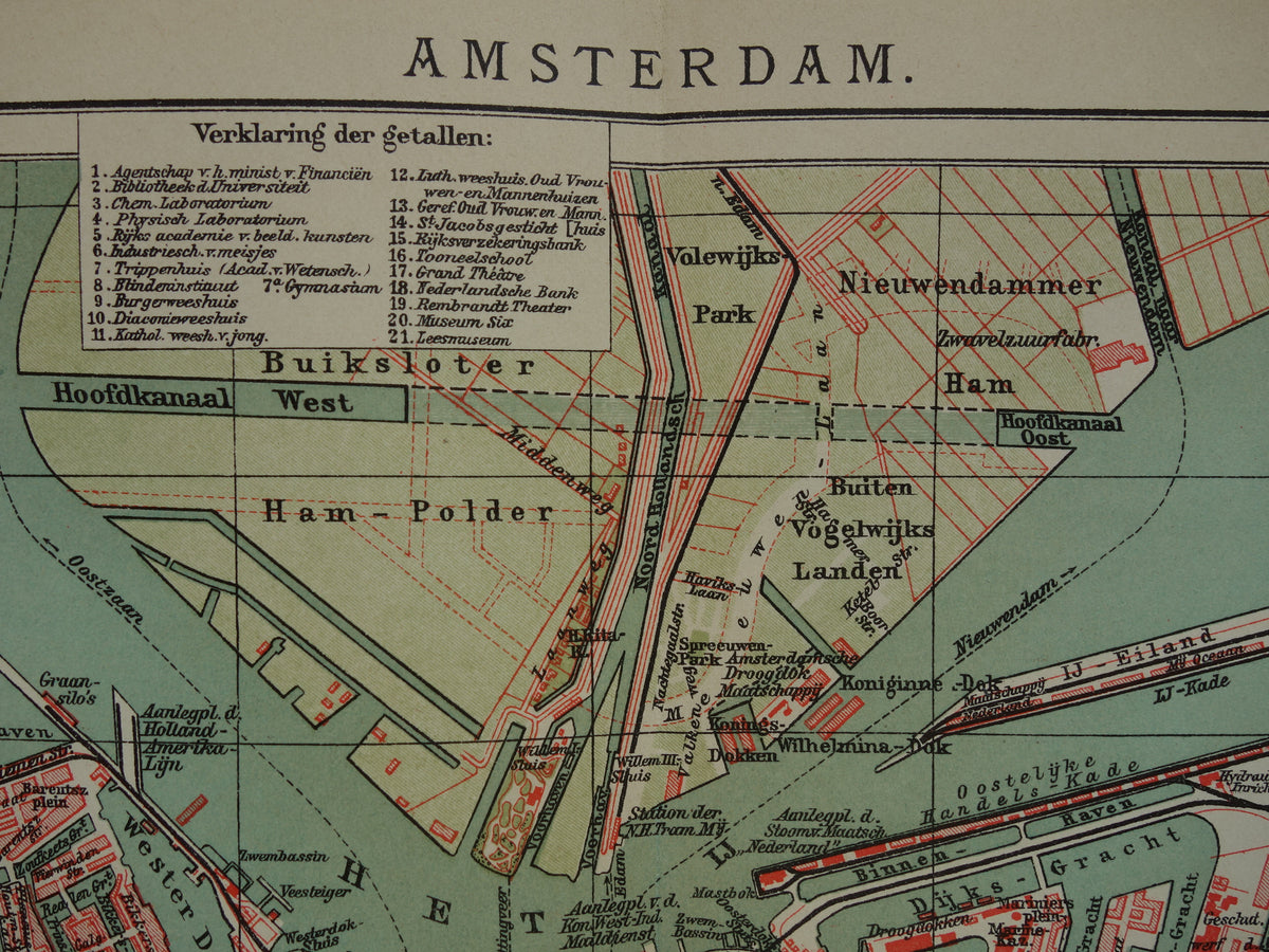 AMSTERDAM old map of Amsterdam 1914 original antique Dutch map