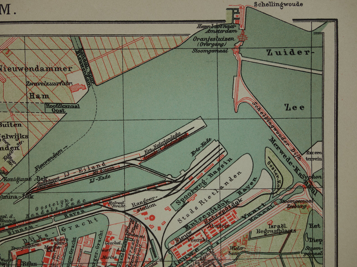 AMSTERDAM old map of Amsterdam 1914 original antique Dutch map