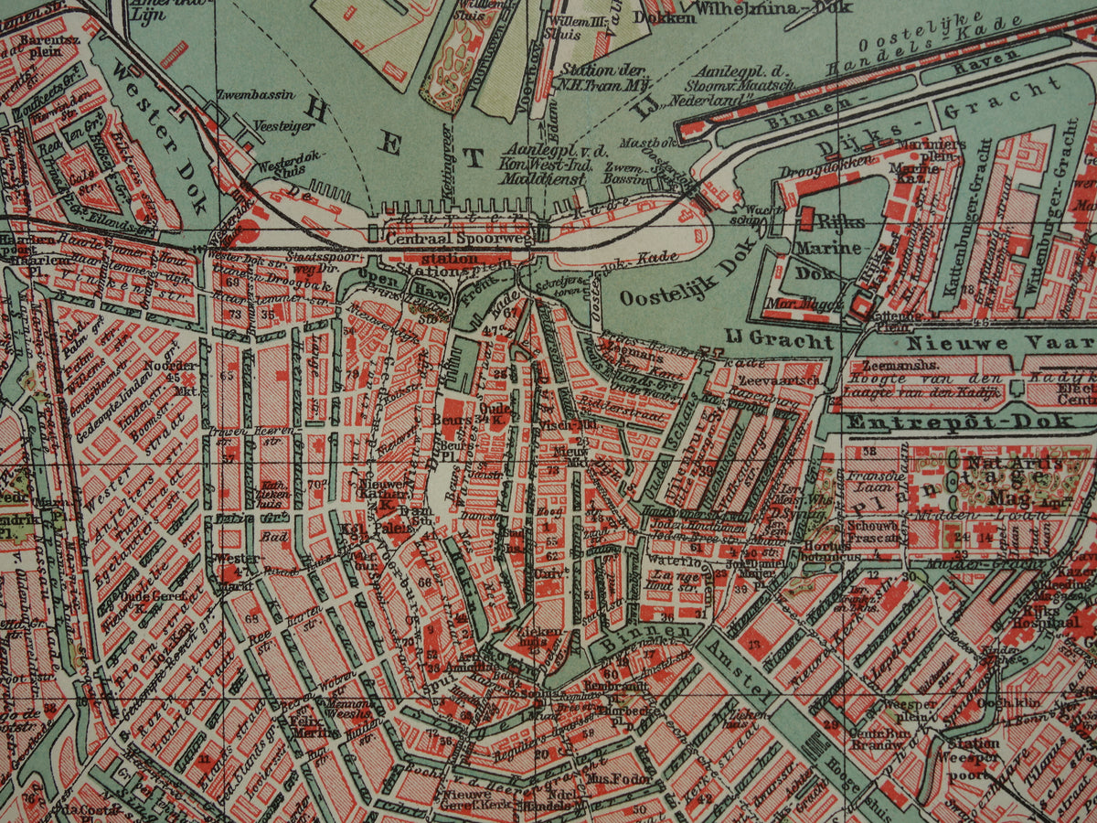 AMSTERDAM old map of Amsterdam 1914 original antique Dutch map