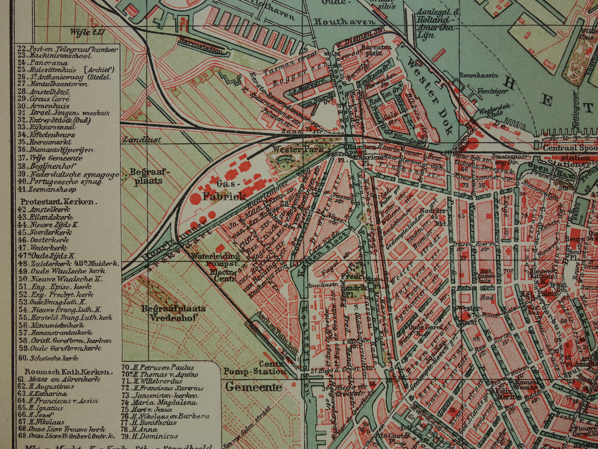 AMSTERDAM old map of Amsterdam 1914 original antique Dutch map