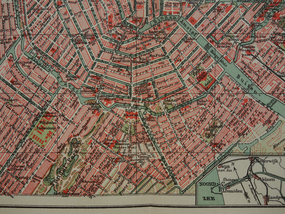 AMSTERDAM old map of Amsterdam 1914 original antique Dutch map