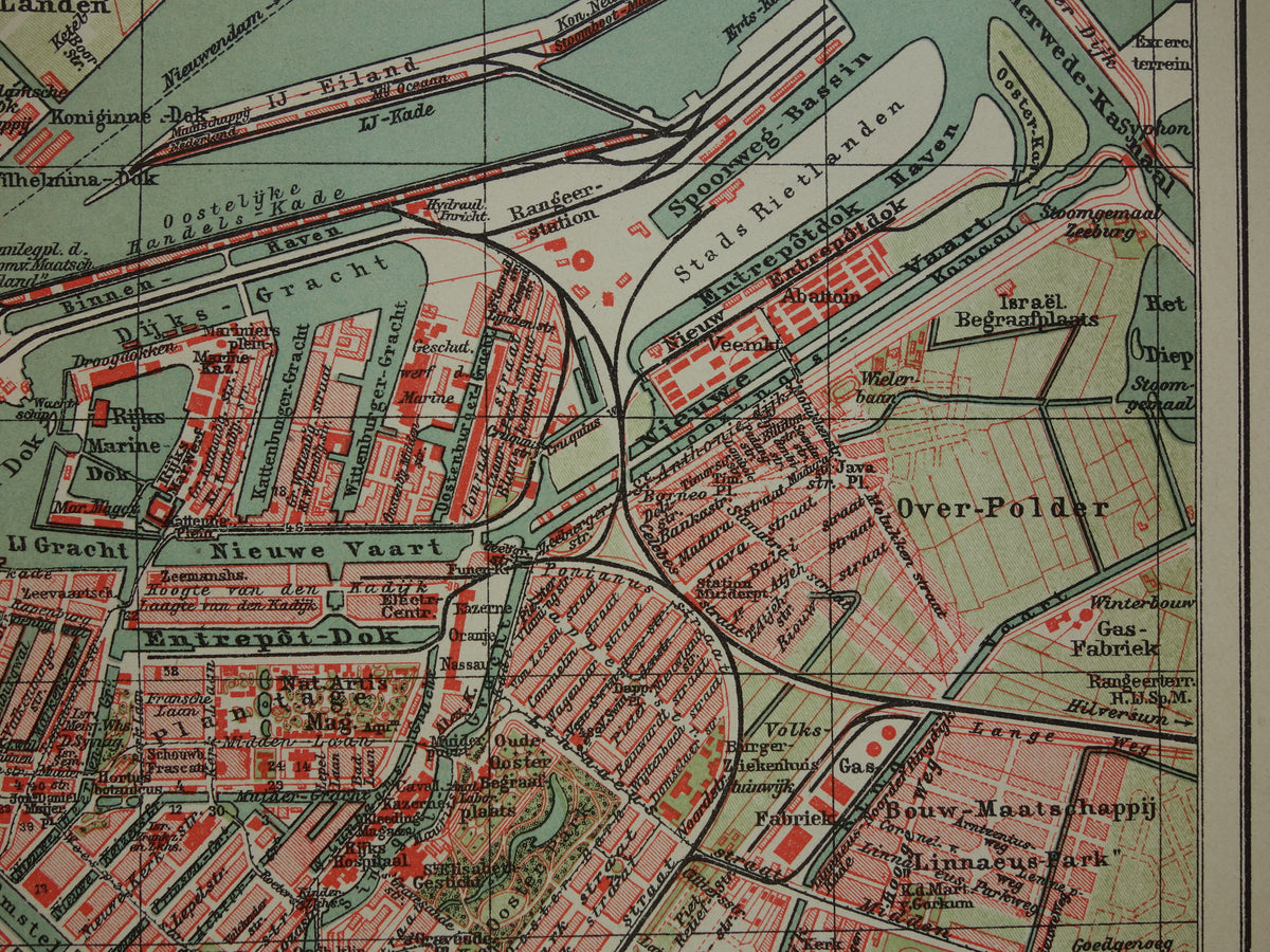 AMSTERDAM old map of Amsterdam 1914 original antique Dutch map