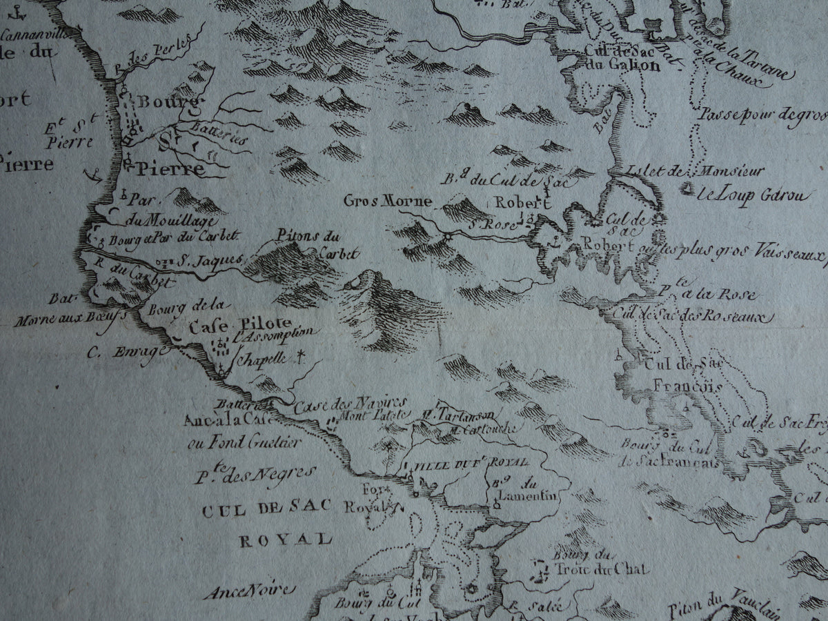 Martinique Old map Original antique French Bonne map from 1784 of Martinique