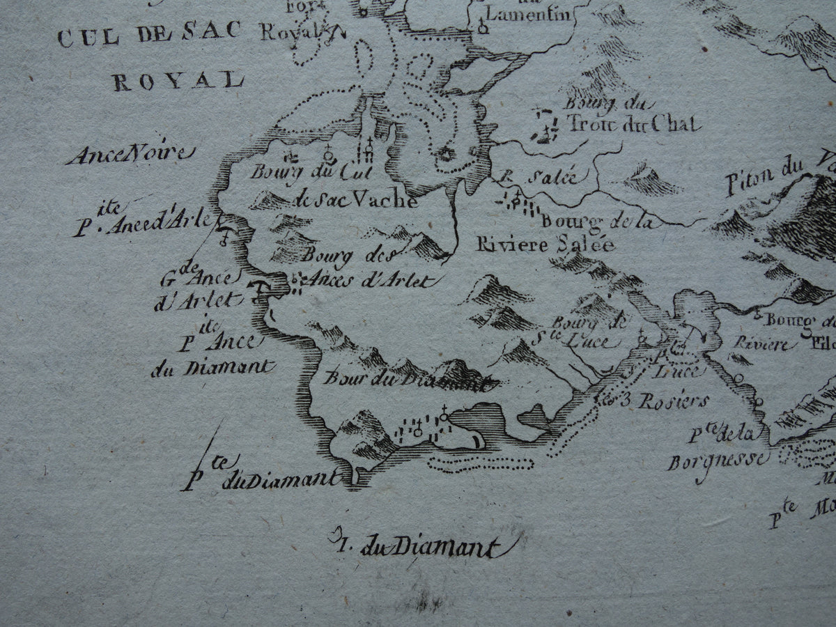 Martinique Old map Original antique French Bonne map from 1784 of Martinique