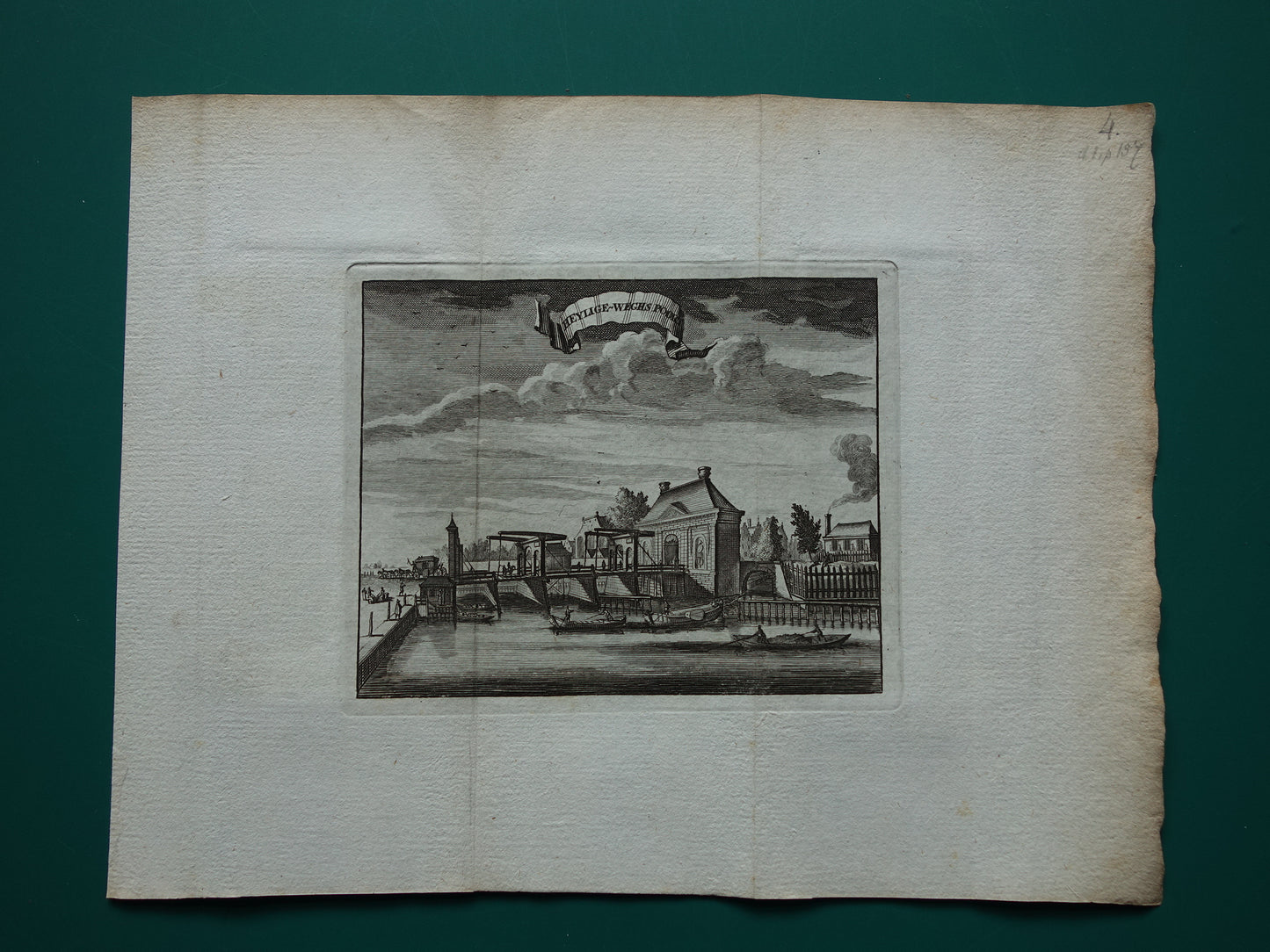 Oude gravure van stadspoort Amsterdam 1770 Originele antieke prent Heylige-Weghs Poort / Derde Heiligewegspoort